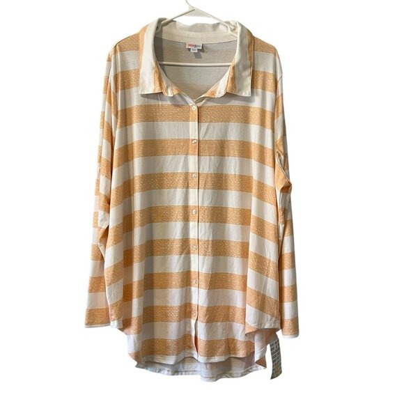 LULAROE Stripe Button-Down Shirt Size 3XL Loungewear Comfort Preppy Travel City - Picture 1 of 15